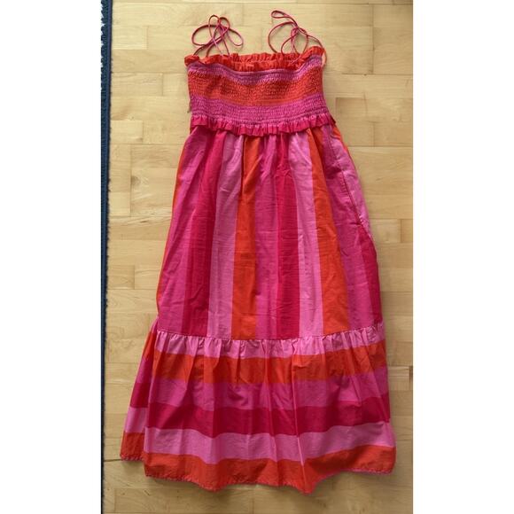J Marie Rae Tie Strap Midi Dress Red Pink M - Picture 2 of 3